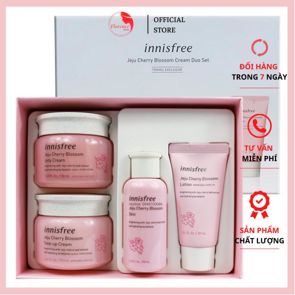 BỘ KEM DƯỠNG TRẮNG DA/ Bộ Dưỡng Ẩm, Trắng Da Chiết Xuất Lá Hoa Anh Đào Innisfree Jeju Cherry Blossom Cream Duo Set [HOT]