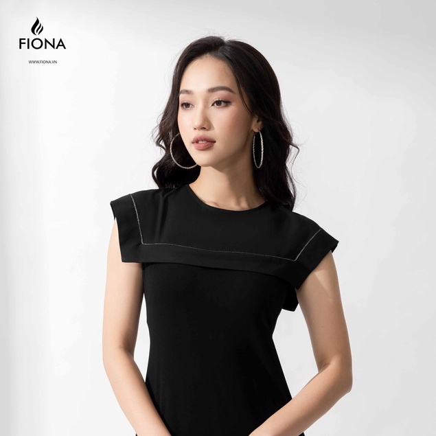 Đầm thiết kế cao cấp FIONA váy công sở nữ màu đen chất liệu cotton dáng suông thêu ziczac trẻ trung F420635