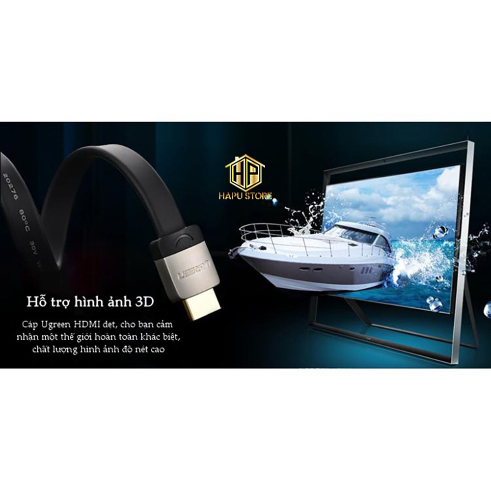 [Mã ELHACE giảm 4% đơn 300K] Cáp HDMI 1.4 dẹt chính hãng Ugreen 10260 dài 1,5m hỗ trợ 3D 4K cao cấp - Hapustore