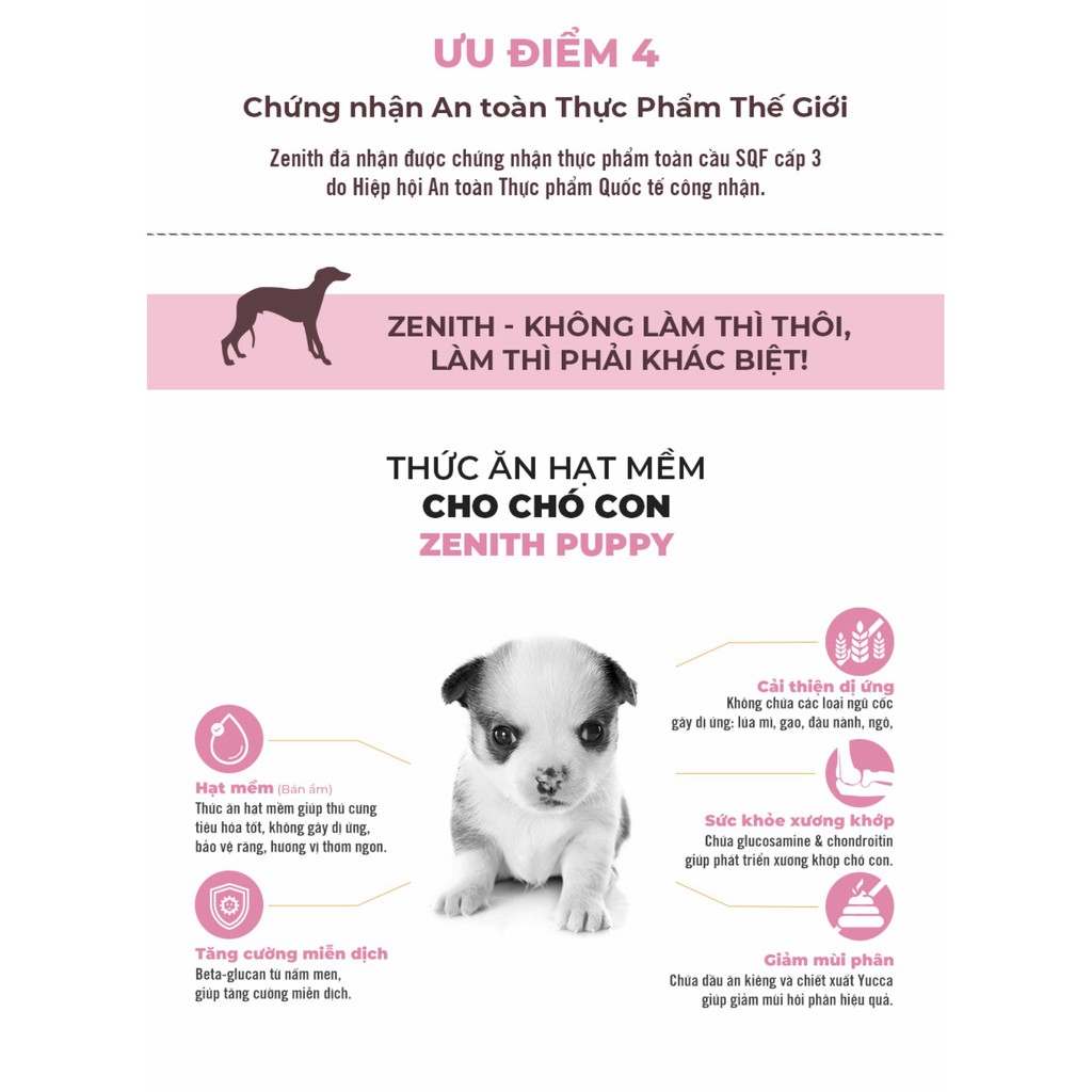 THỨC ĂN HẠT MỀM CHO CHÓ NHỎ ZENITH PUPPY TÚI 1,2KG