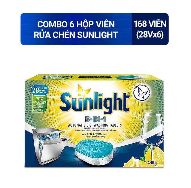 Combo 6 Hộp Viên Rửa Chén Sunlight 5 in 1 Dành Cho Máy Rửa Chén (28 Viên/Hộp)
