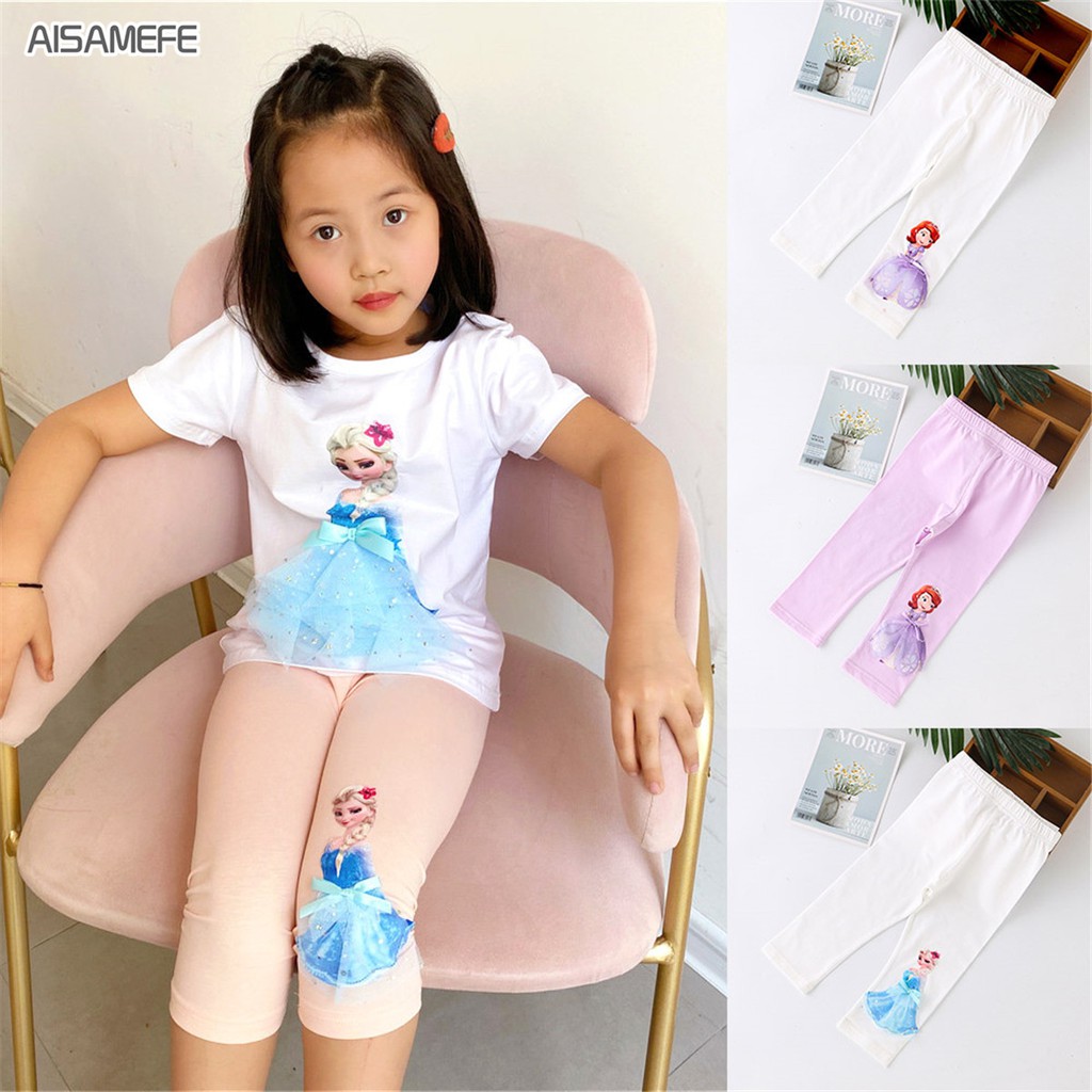 Quần Legging Cotton In Họa Tiết Công Chúa 3d Thời Trang Cho Bé Gái