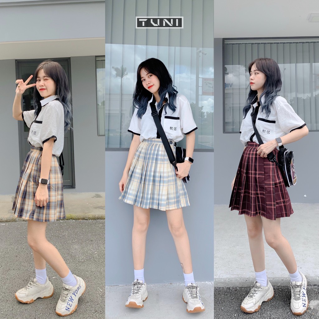 Váy xếp ly CARO SKIRT Ulzzang (ẢNH THẬT)