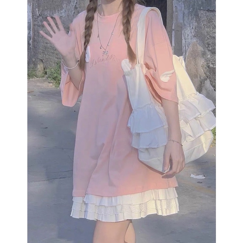 Áo Thun Hồng May Cánh Thiên Thần [FREESHIP]  Phông ngắn tay lỡ form rộng bánh bèo pastel đẹp cá tính Ulzzang