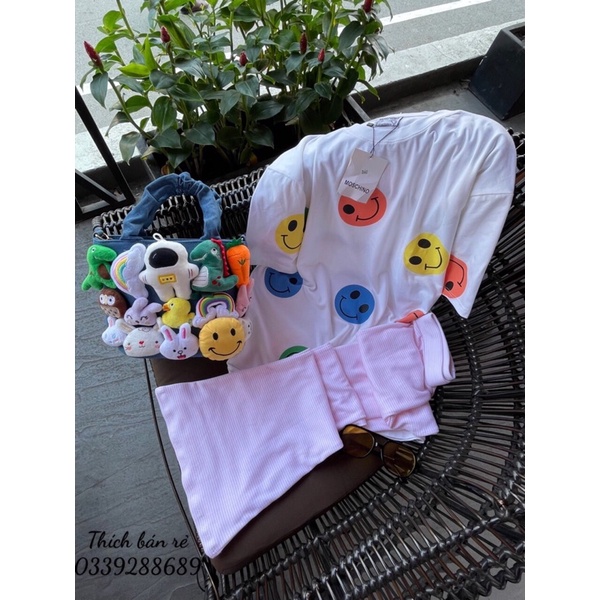 ( Xã kho) SET QUẦN ỐNG RỘNG MẶT CƯỜI COTTON TÚI ZIP HÌNH THẬT