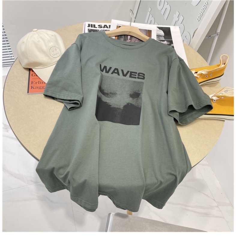 Áo phông 3158, áo thun tay lỡ form rộng chất cotton in chữ waves