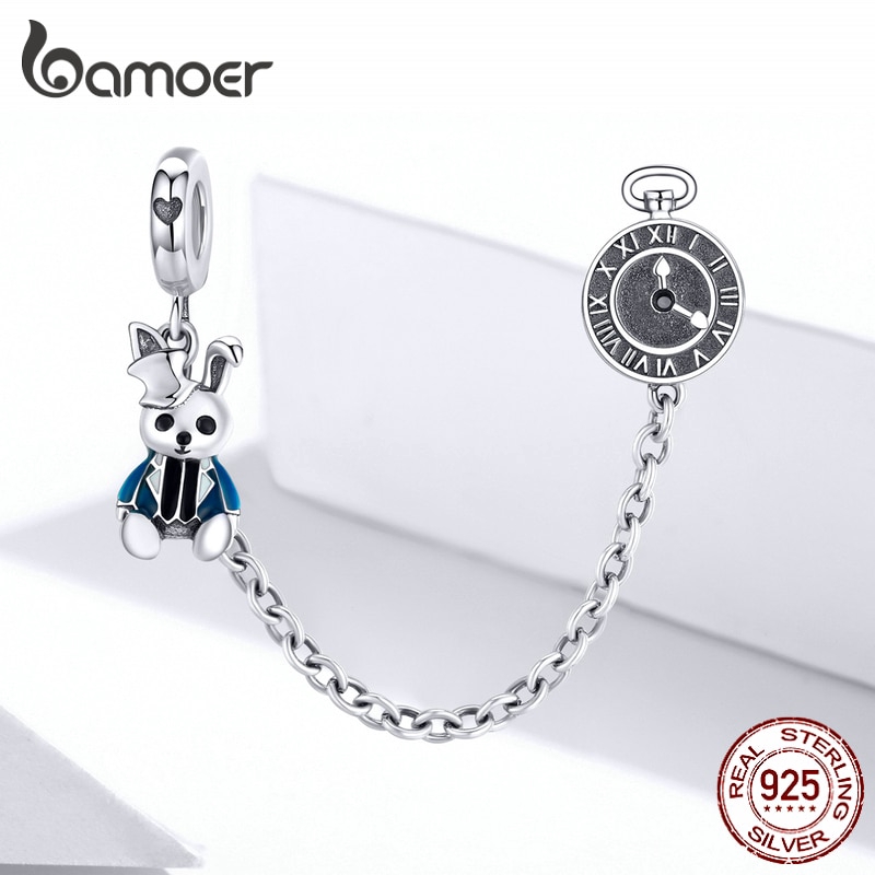 BAMOER Vòng Tay Charm Mặt Hình Thỏ Và Đồng Hồ Bằng Bạc 925 Thật SCC1443