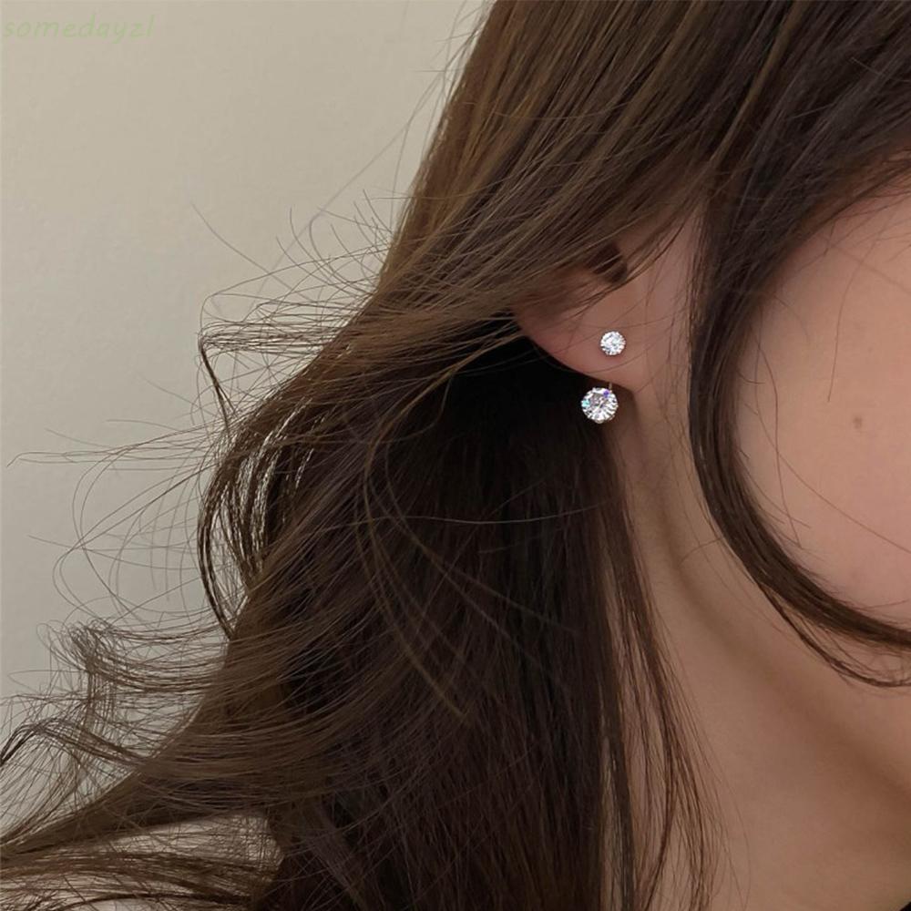 Khuyên tai đính đá zircon chốt bạc S925 thời trang Hàn Quốc đơn giản cho nữ