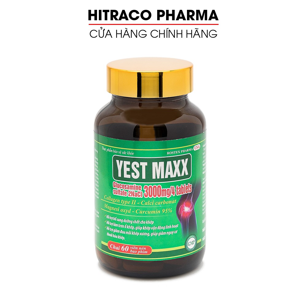 Viên uống bổ xương khớp Glucosamin 3000mg Yest Maxx - Chai 60 viên [Glucosamin 3000mg Yest Maxx Chai Xanh]