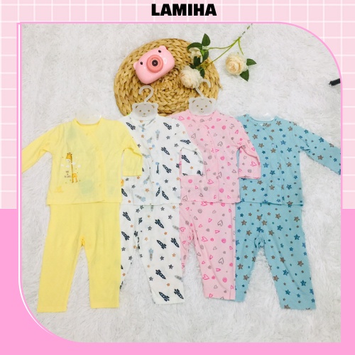 Bộ quần áo sơ sinh thu đông dài tay cài lệch cho bé trai bé gái Lullaby Nhật Hoa Lamiha sale sốc size 0-6M