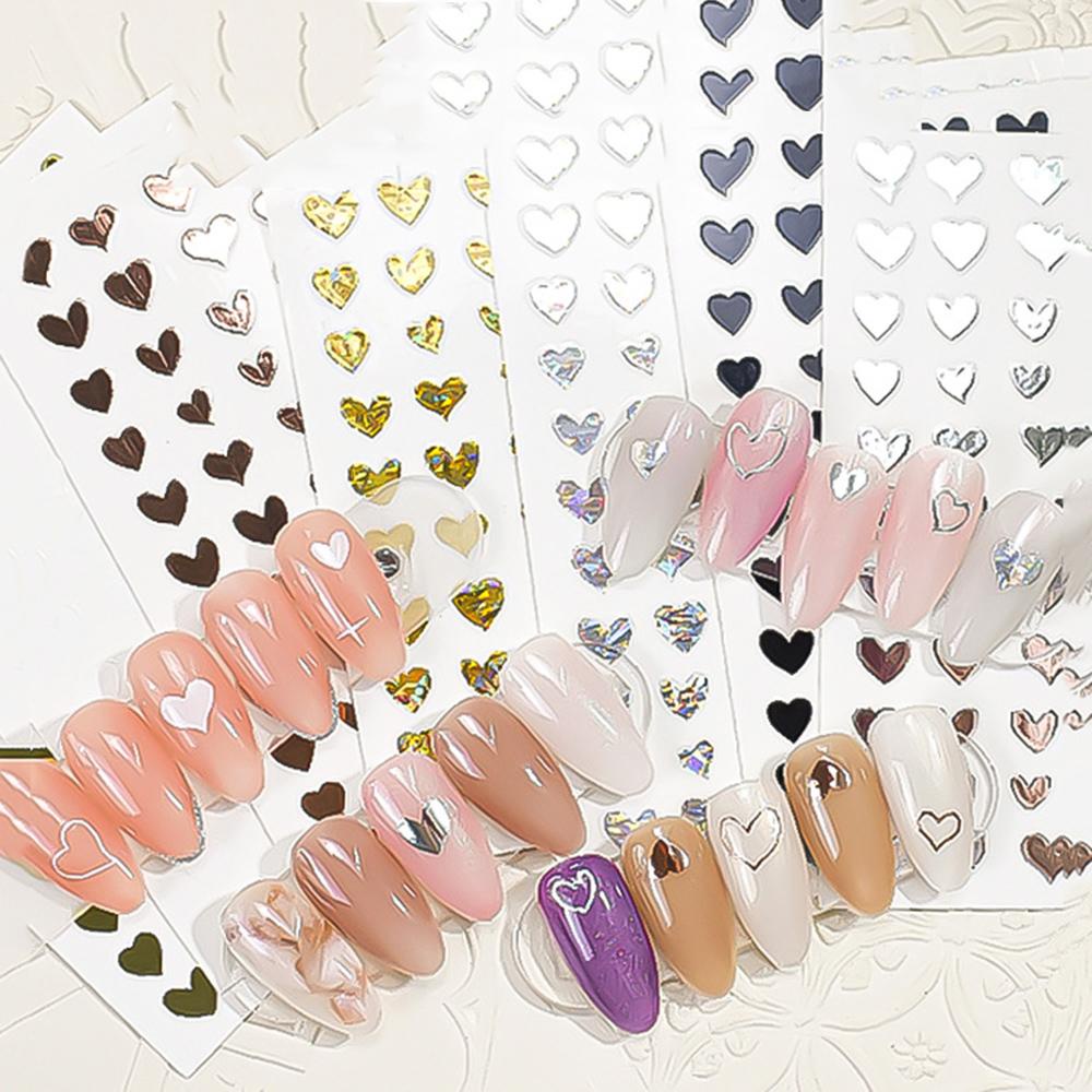 QQMALL 1 Miếng Dán Trang Trí Móng Tay Hình Trái Tim Màu Đen / Bạc DIY
