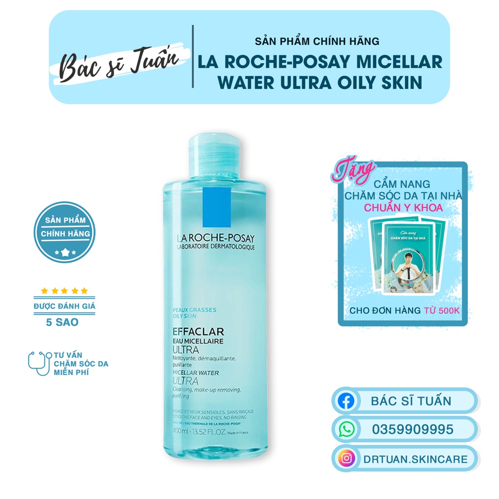 Nước làm sạch sâu tẩy trang cho da dầu nhạy cảm - La Roche-Posay Micellar Water Ultra Oily Skin 400ml [CHÍNH HÃNG]