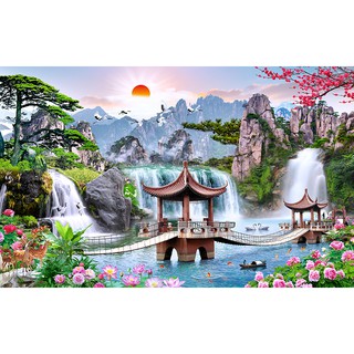 Tranh dán tường HD Giang sơn mỹ cảnh HUD0303 Kim sa