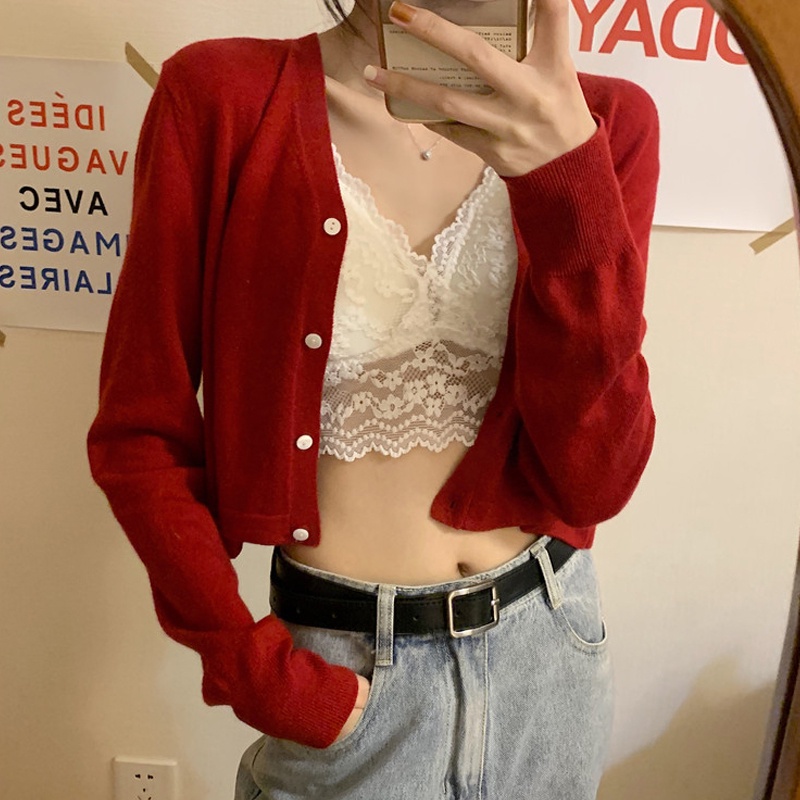 SUXI Áo dệt kim tay dài thiết kế mới thời trang mùa hè theo phong cách Hàn Quốc cho nữ