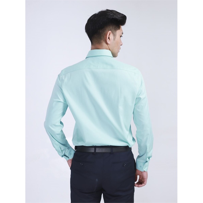 Áo sơ mi nam dài tay Aristino xanh ngọc. sợi tre thấm hút, from slim, tà lượn ALS19208