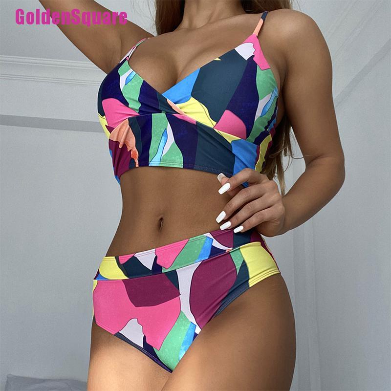 [Golden] Multicolor sexy bikini high waist swimwear retro women's printed bathing suit