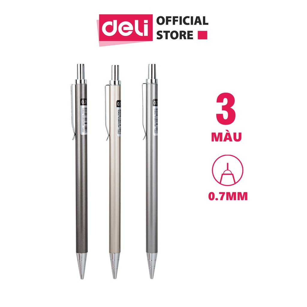 Bút chì kim 0.7mm Deli, Bạc/Rượu sâm-banh/Nâu - 1 cái màu ngẫu nhiên - E6491