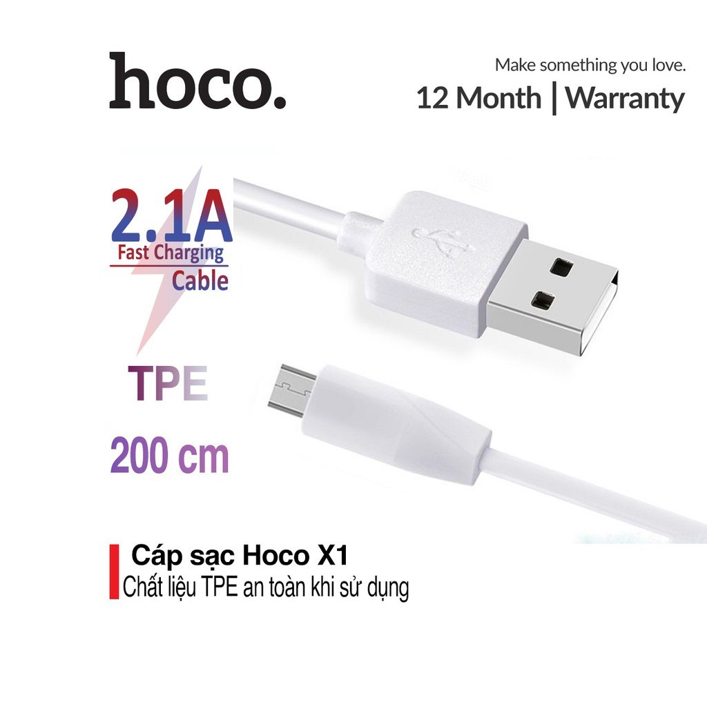 Cáp sạc nhanh Hoco X1 Micro chất liệu TPE cao cấp không gây rối dây chiều dài 1m/2m cho Android