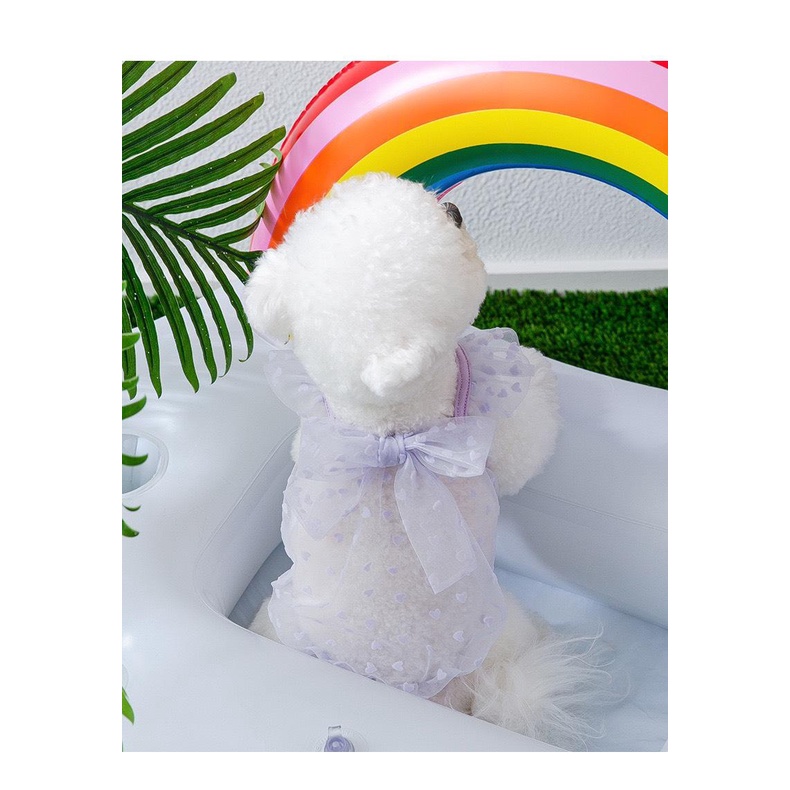 DP163 - áo lưới màu tím có chiếc nơ xinh xắn cho chó mèo, quần áo thú cưng