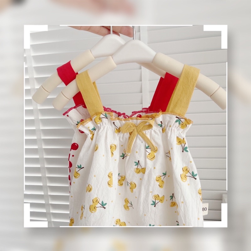 Bộ 2 dây hoạ tiết cherry cho bé gái 8-21kg