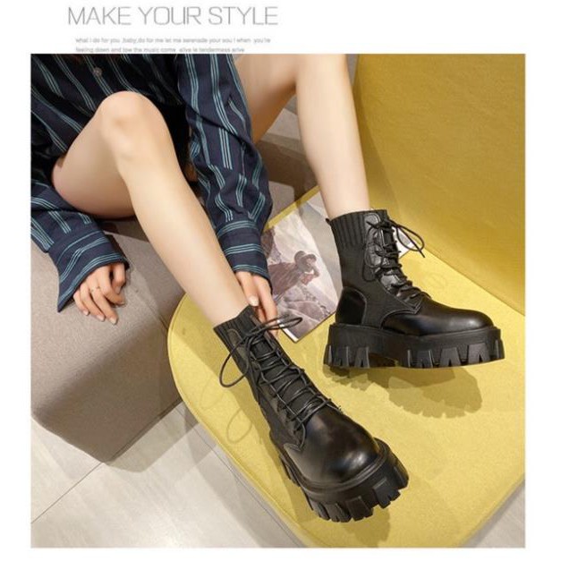 Giày boots Martin cổ len ngắn đế cao 7cm phong cách ulzzang -b11