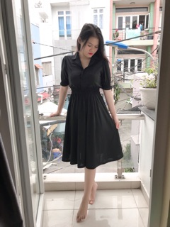 Váy Cho Con Bú Cổ Sơ Mi Đen