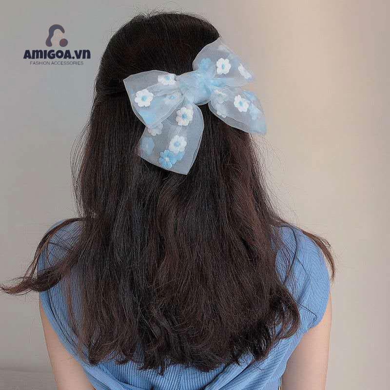 Dây Buộc Tóc Thắt Nơ Thêu Họa Tiết Hoa Cúc Xinh Xắn Thời Trang