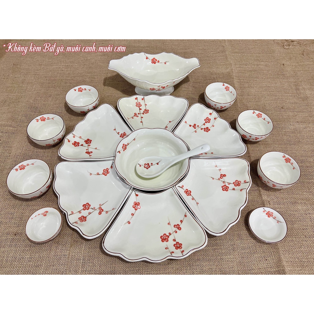 Bộ bát đĩa hoa mặt trời men khử - khử chì và kim loại nặng Bát Tràng/ Cúng rằm, bày cỗ