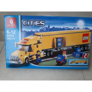 lắp ráp mô hình lego city QUEEN 82026 LEPIN 02036 Xe container màu vàng chở hàng