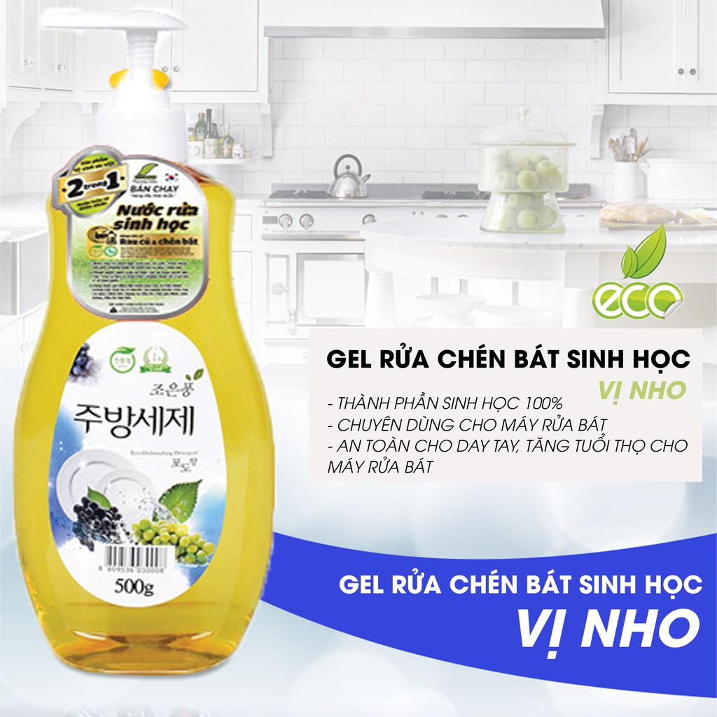 Nước Rửa Chén Bát - Nước Rửa Rau Củ - GEL Rửa Sinh Học Eco Green Hàn Quốc - Nho - Hàng Nhập Khẩu Hàn Quốc