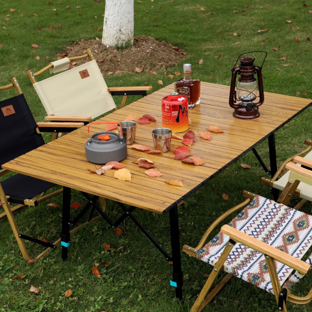 Bàn ghế nhôm gấp gọn dã ngoại camping Cát Á Bàn giả vân gỗ siêu tiện lợi, bàn ghế picnic, dụng cụ cắm trại