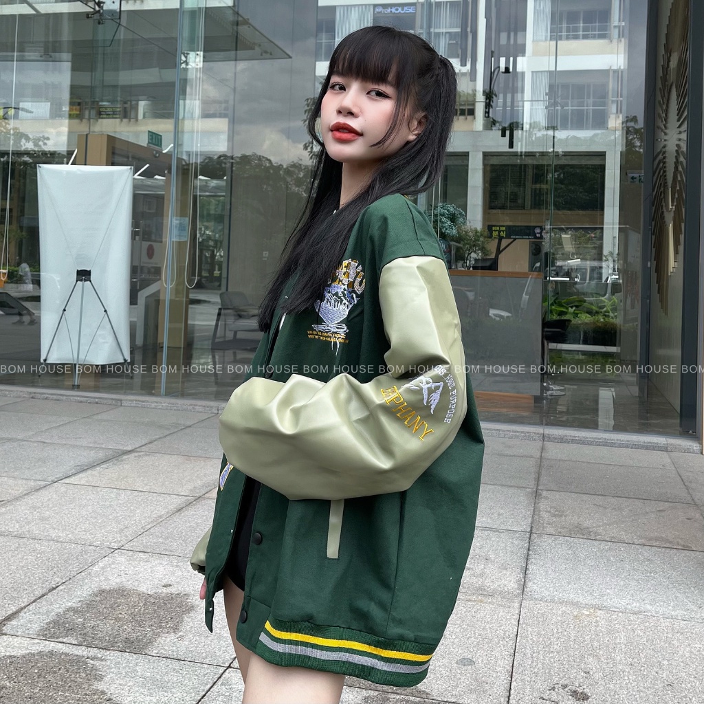 Áo Khoác Bomber Varsity Jacket Bom House SANWEIRU Nam Nữ Ulzzang Unisex