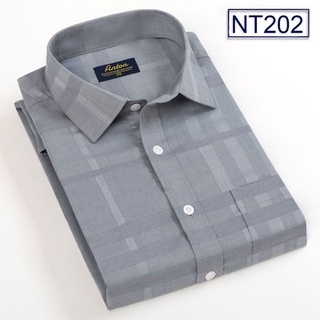 Áo Sơ Mi Nam Công Sở Trung Niên Thương Hiệu Anton Màu Xám Ghi Kẻ Caro Ngắn Tay Họa Tiết Chìm – NT202