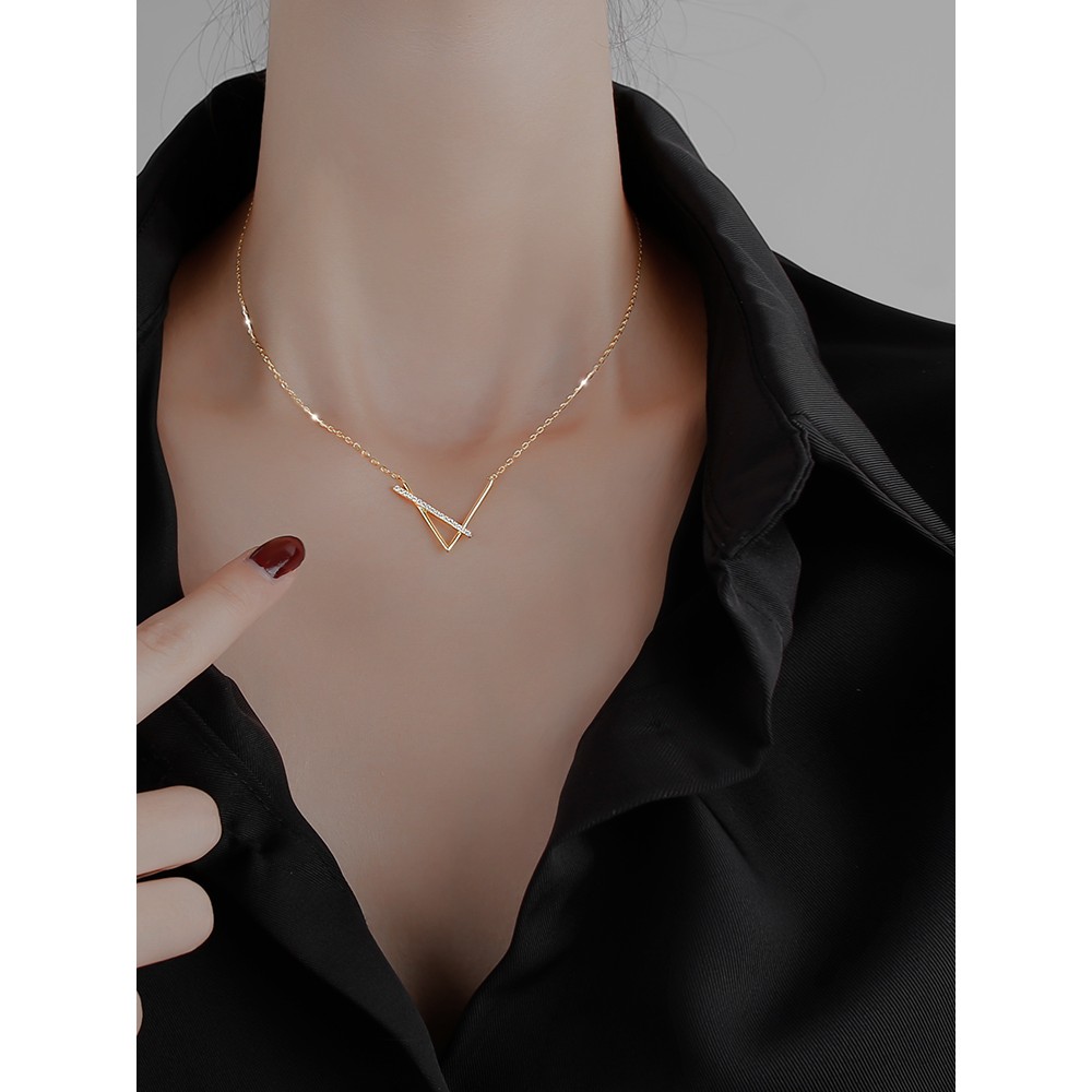 Dây chuyền bạc nữ thật DaLiA Jewelry dây chuyền mặt đá thanh xiên chạm trái tim lấp lánh vòng cổ bạc thật 925