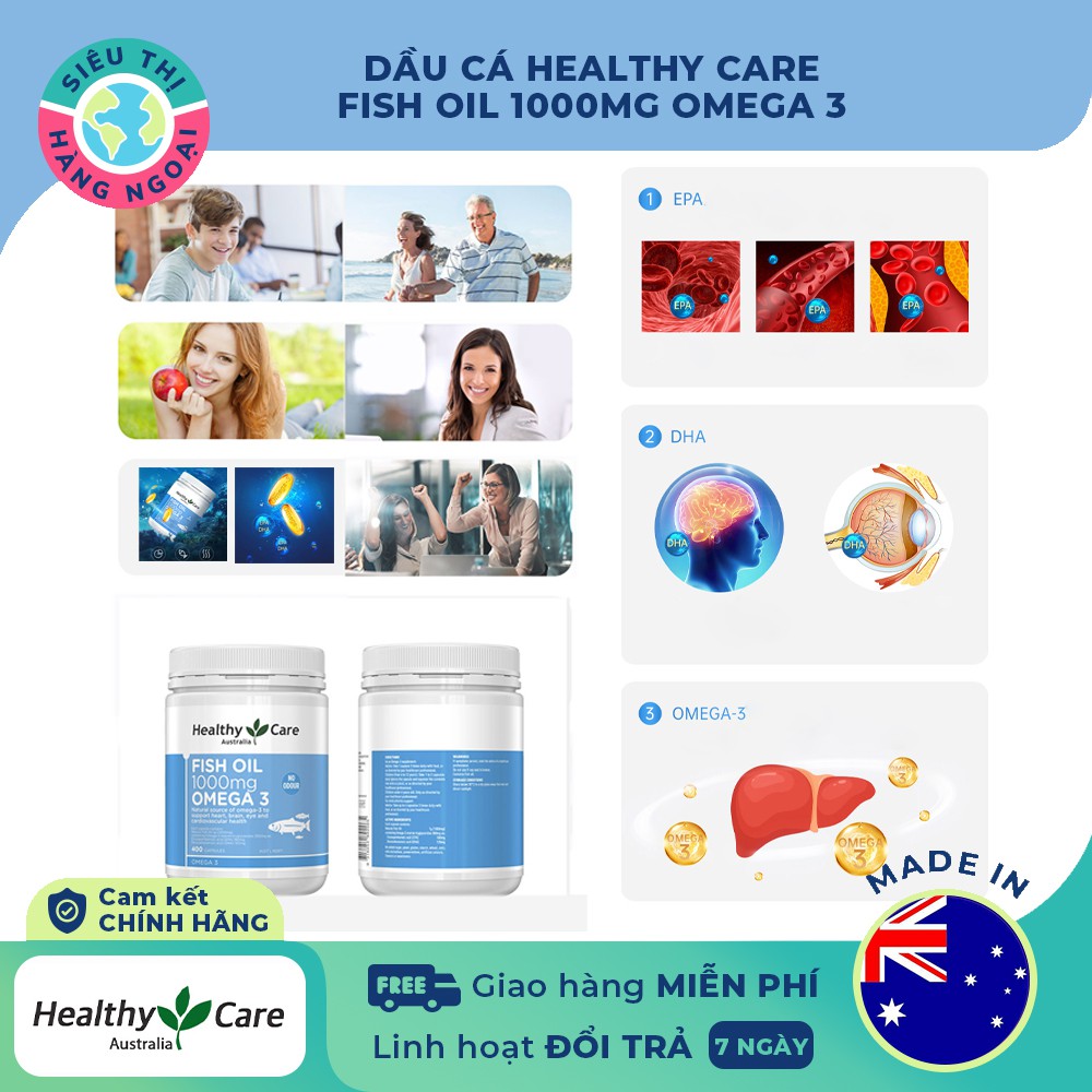 Dầu cá Fish Oil Healthy Care Omega3 1000mg Hộp 400 viên của Úc