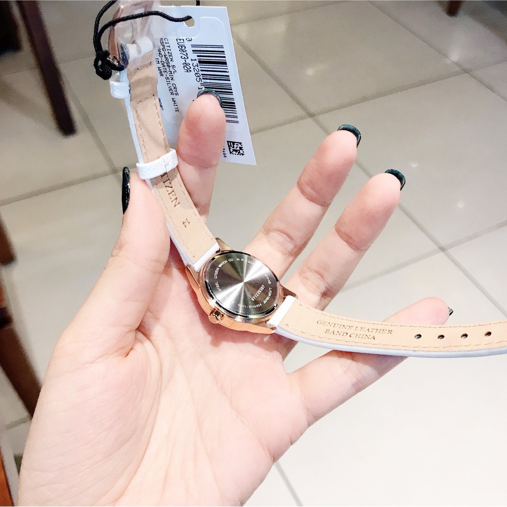 Đồng Hồ Nữ Citizen EU6073-02A Dây Da Viền Vàng Hồng