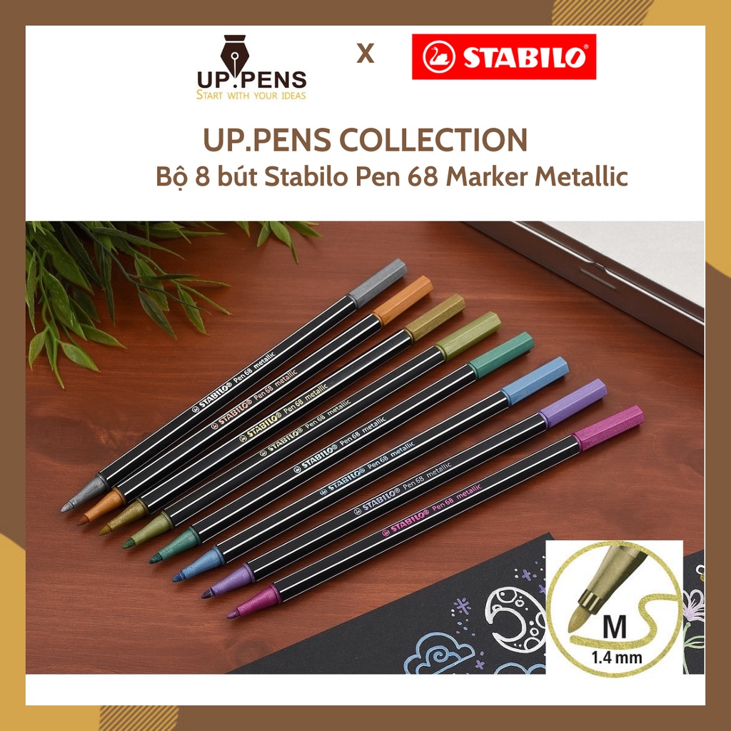 Bộ 8 bút lông nhũ Stabilo Pen 68 Metallic Marker – 1.4 mm – FULL SET