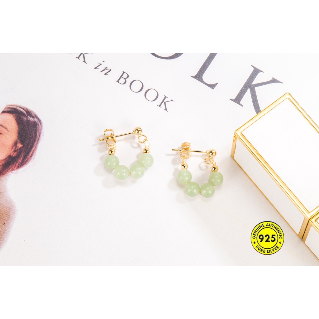 Bông Tai Ngọc Bích Hình Chữ U Phong Cách Vintage