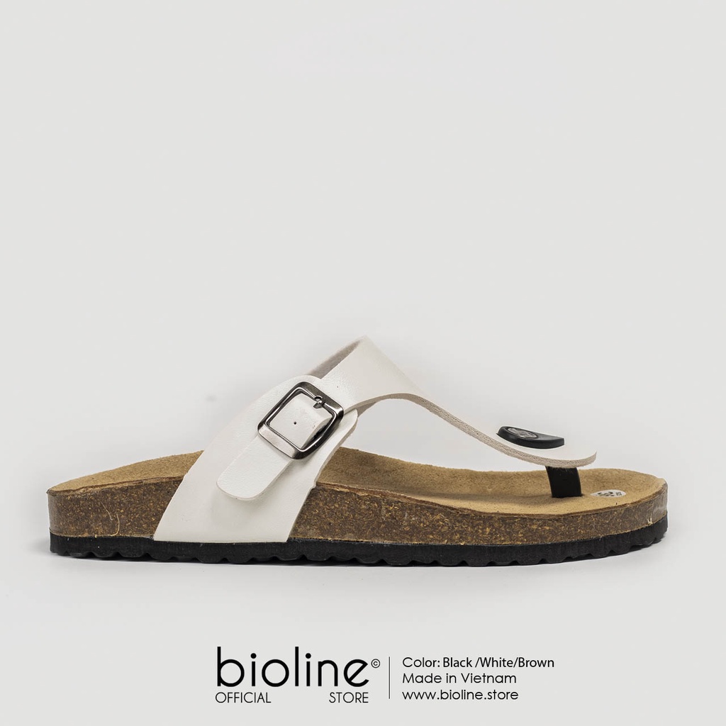 PU07-Dép đế trấu BIRKEN da PU cao cấp, màu trắng, nam nữ xỏ ngón, Bioline - Xuất khẩu châu Âu