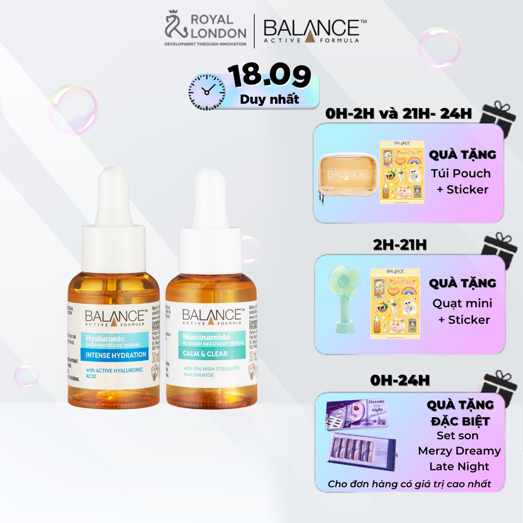 Combo serum phục hồi, làm dịu và cấp ẩm da Balance Niacinamide và Hyaluronic 30ml/chai