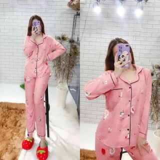 Pijama tay dài quần dài loại 1 màu hồng