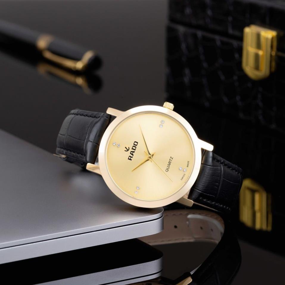 Đồng hồ đôi Rado mặt tròn, đồng hồ nam nữ dây da cao cấp sang trọng DH171shop108