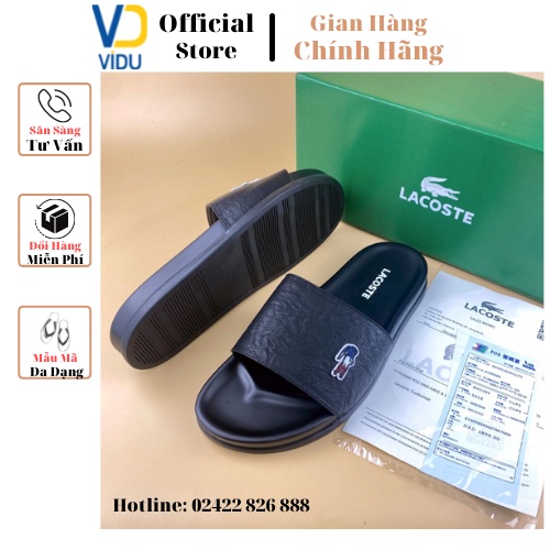 Dép nam thời trang LACOSTE ViDu 21121 màu đen đính kèm logo cắt laser sắc nét sang trọng
