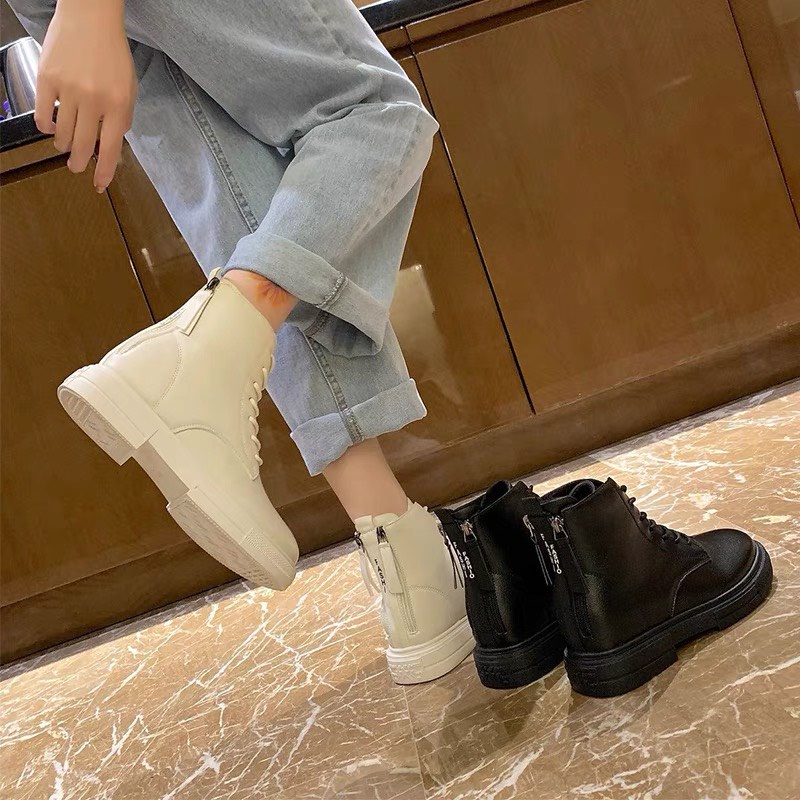 Giày bốt nữ cao cổ, giày boot nữ cổ cao thời trang da mềm khoá sau ullzang cao 5cm | BigBuy360 - bigbuy360.vn