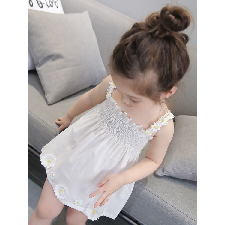 Đầm công chúa 2 dây họa tiết caro phối hoa thời trang cho bé gái