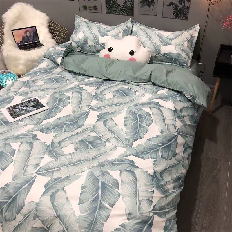 Ga gối poly cotton Lá Chuối nhập khẩu bộ 4 món Chăn, ga , 2 vỏ gối | BigBuy360 - bigbuy360.vn
