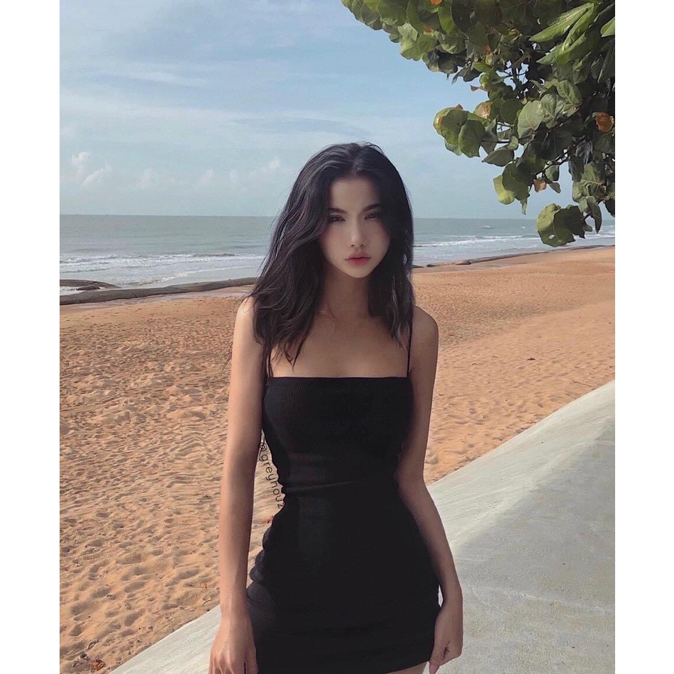 Đầm body nữ 2 dây trơn, váy ôm hai dây nhiều màu chất len tăm- ringu shop