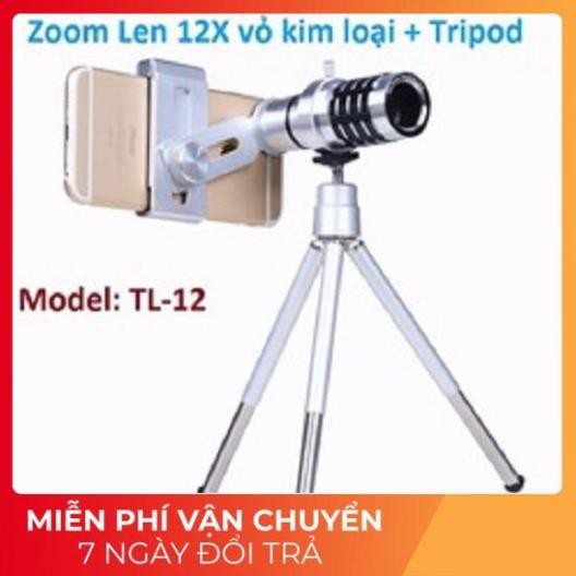 🔥XẢ KHO🔥 Ống kính Tele Zoom 12X vỏ kim loai kèm chân đế, TL-12