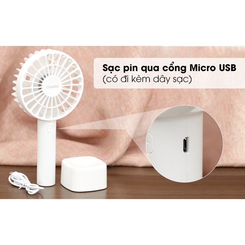 [CÓ ĐẾ] Quạt mini cầm tay có đế để bàn, nhiều chế độ chỉnh cấp độ gió - Tặng kèm pin, dây sạc