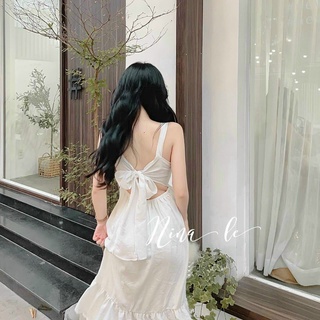 [MẪU MỚI] Đầm Lụa Dáng Xòe 2 Dây Thắt Nơ, Hở Lưng